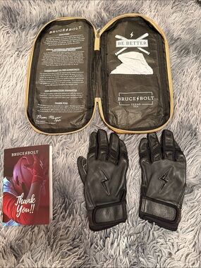 Bruce Bolt Kids Black Leather Gloves with Lightning Logo